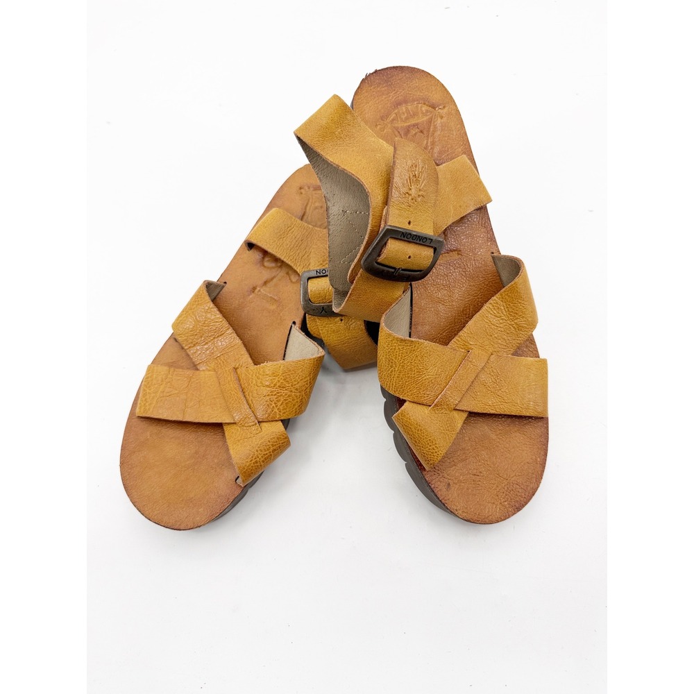 Fly London Mustard Yellow Leather Platform Wedge Sandals Womens 38 US 7.5-8